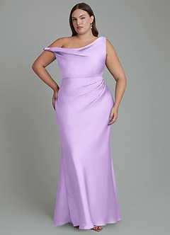 Azazie Emerson Bridesmaid Dresses Lilac Mermaid Off the Shoulder Stretch Satin Dress image8