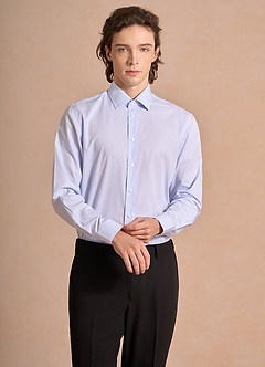 front Aiden White Ice Blue 100% Cotton Non-Iron Striped Dress Shirt