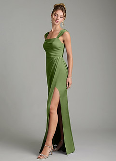 Azazie Filippa Robes de demoiselle d'honneur Robe Trapèze en Satin extensible Plissé Genévrier image4