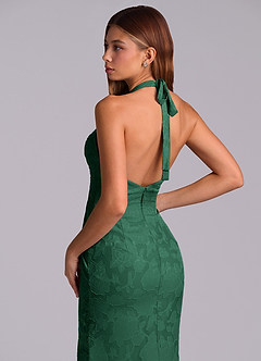 Azazie Valerie Final Sale Dark Green Mermaid Pleated Floral Burnout Dress image2
