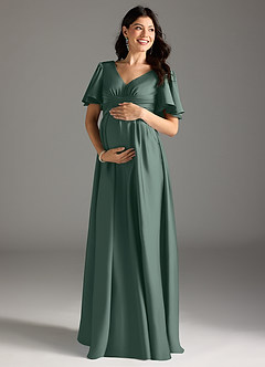 Azazie Verna Maternity Bridesmaid Dresses A-Line Ruched Stretch Satin Floor-Length Dress image3