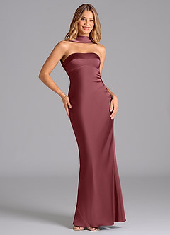 Azazie Lusinda Bridesmaid Dresses Desert Rose Mermaid Strapless Stretch Satin Dress image3