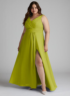 Azazie Karina Bridesmaid Dresses Lemongrass A-Line Pleated Chiffon Dress image6