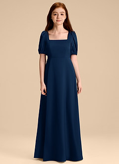 Azazie Briar Junior Robe Trapèze en Satin extensible Arc Bleu Marine Foncé image7