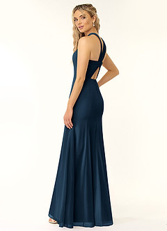 Azazie Rue Brautjungfernkleider A-Linie Halter Chiffon Kleid Dunkelmarine image4