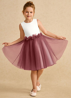 Azazie Louisa Flower Girl Dresses Ivory Amethyst A-Line Sleeveless Tulle Dress image4