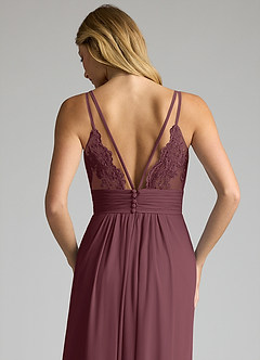 Azazie Maren Allure Bridesmaid Dresses Sangria A-Line V-Neck Lace Chiffon Dress image3