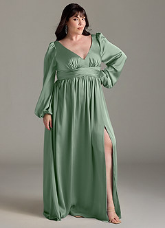 Azazie Norah Brautjungfernkleider A-Linie Stretch-Satin Kleid Matcha image9