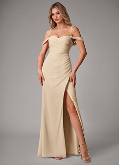 Azazie Haisley Bridesmaid Dresses Champagne Sheath Off the Shoulder Chiffon Convertible Dress image5