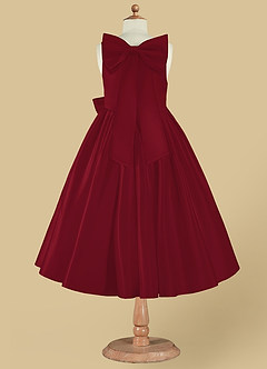 Azazie Bo Peep Robe Demoiselle D'honneur Fillette Robe Trapèze en Mat Satiné Arc Bourgogne image8