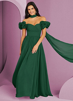 Barbie ♥ Azazie Jurken voor bruidsmeisjes Converteerbaar Jurk van Chiffon met A-Lijn Off the Shoulder Donkergroen image1