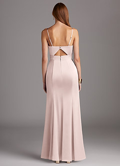 Azazie Shania Final Sale Blushing Pink Sheath V-Neck Pleated Stretch Satin Dress image2