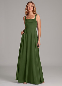 Azazie Shaude Bridesmaid Dresses Olive A-Line Pleated Chiffon Dress image3