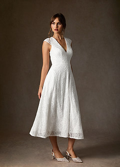 Azazie Lilly Wedding Dresses Diamond White A-Line Lace Dress image4