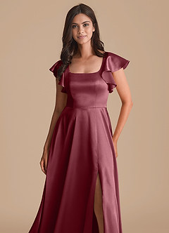 Azazie Bondi Bridesmaid Dresses Desert Rose A-Line Bow Metallic Satin Dress image6