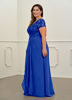 Azazie Dunja Mother of the Bride Dresses Royal Blue A-Line V-Neck Lace Chiffon Dress image11