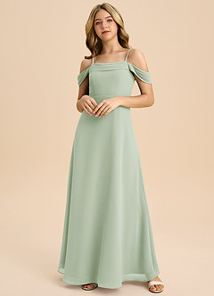 Azazie Anselie Junior Robe Trapèze en Mousseline de soie Épaule décolletée Vert Sauge image3