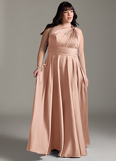 Azazie Charlize Robes de demoiselle d'honneur Robe Trapèze en Satin extensible Ue épaule Or Rose image11