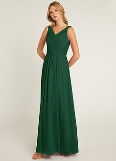 Azazie Pierrette Bridesmaid Dresses Dark Green A-Line Pleated Chiffon Dress image3