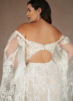Azazie Memphis Vestidos de novia Vestido de Blanco Diamante Champán de Encaje de Corte Sirena con Lentejuelas Cuello en V image12