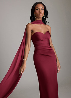 Azazie Jasmyn Bridesmaid Dresses Burgundy Sheath Strapless Stretch Satin Dress image3