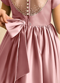 Azazie Toffee Abiti da Ragazza di Fiori Abito Stile Principessa in Raso Opaco Fiocco Rosa Polverosa image7
