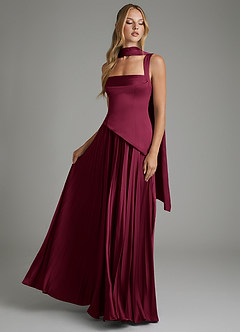 Azazie Stephanie Brautjungfernkleider A-Linie Korsett Stretch-Satin Kleid Burgunderrot image6