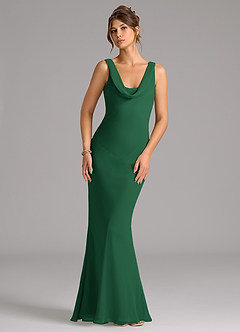 Azazie Rylina Bridesmaid Dresses Dark Green Mermaid Pleated Chiffon Dress image1