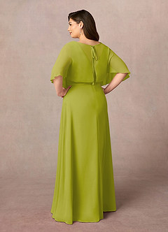 Azazie Oksana vestidos de madre de la novia Vestido de Hierba De Limón de Gasa de Corte en A con Cuello en V Plisado image9
