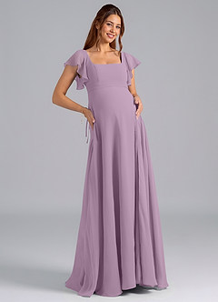 Azazie Bondi Maternity Bridesmaid Dresses A-Line Ruched Chiffon Floor-Length Dress image1