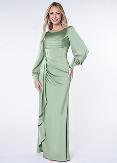 Azazie Raye Bridesmaid Dresses Agave Mermaid Long Sleeve Stretch Satin Dress image1