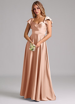Azazie Leilani Bridesmaid Dresses Rose Gold A-Line Ruched Stretch Satin Dress image7