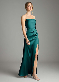 Azazie Leonis Bridesmaid Dresses Peacock Mermaid Pleated Stretch Satin Convertible Dress image6