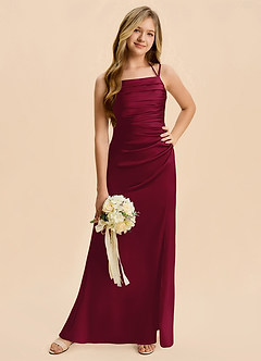 Azazie Nova Junior Robe Fourreau en Satin extensible Plissée Bourgogne image5