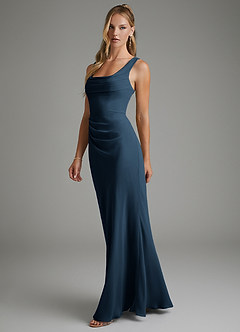 Azazie Asa Bridesmaid Dresses Dark Navy Sheath Corset Chiffon Dress image4