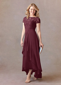 Azazie Mamie Kleider für die Brautmutter A-Linie Spitze Chiffon Kleid Cabernetrot image2