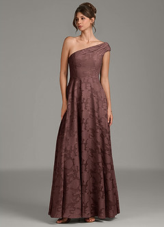 Azazie Melanie Bridesmaid Dresses Espresso A-Line One Shoulder Floral Burnout Dress image1
