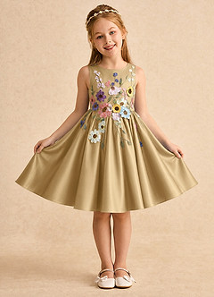 Azazie Prima Flower Girl Dresses Gold A-Line Bow Matte Satin Dress image1