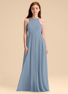 Azazie Arianthe Junior Dusty Blue A-Line Pleated Chiffon Dress image4