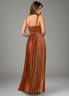 Azazie Avenelle Bridesmaid Dresses Copper A-Line Corset Stretch Satin Dress image2