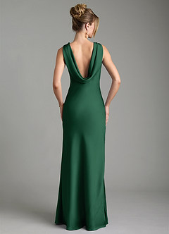 Azazie Aussie Bridesmaid Dresses Dark Green Sheath Pleated Stretch Satin Dress image2
