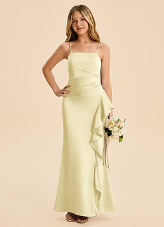 Azazie Lyla Junior Lemon Sorbet Mermaid Pleated Stretch Satin Dress image3