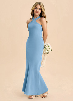 Azazie Doretta Junior Robe Fourreau en Mousseline de soie Plissée Acier Bleuté image1