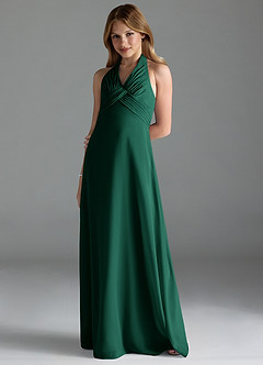 Azazie Tessie Junior Emerald A-Line Pleated Chiffon Dress image1