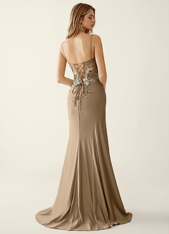 Manuelly Coffee Satin/Lace 3D Flower Prom Dress image2