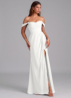 Azazie Johana Bridesmaid Dresses White Mermaid Off the Shoulder Chiffon Convertible Dress image6