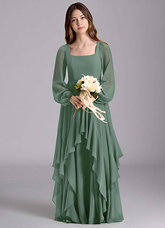 Azazie Clara Junior Abito A-Line in Chiffon Blusa Eucalipto image7