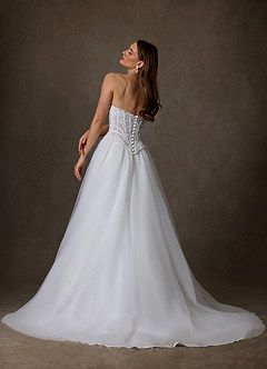 Azazie Ione Trouwjurken Jurk van Kant met A-Lijn Strapless Diamant Wit image2