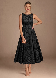Azazie Fulton Mother of the Bride Dresses Black A-Line Pleated Floral Burnout Dress image4