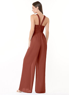 Azazie Berdie Abiti da Damigella Tuta in Chiffon con Scollo Halter Auburn image4
